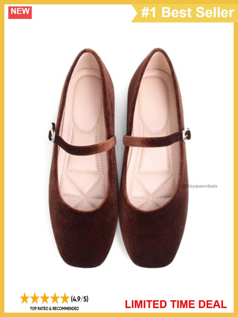 Mary Jane Square Toe Ballet Flats with Arch Support Leather Satin - Picture 4 of 6